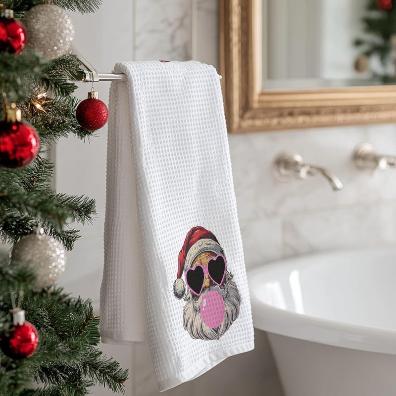 BitKan Santa Christmas Kitchen Towels - Christmas Hand Towels for Bathroom, Christmas Dish Towels for Kitchen, Pink Santa Christmas Kitchen Decor, Retro Pink Christmas Decor for Bathroom - Image 5